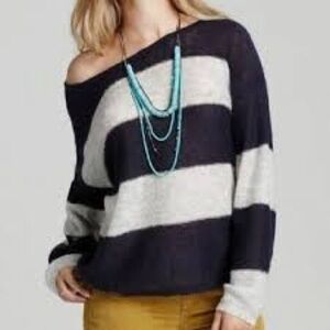 Free People Navy and Gray Mohair blend Striped Sweater XS